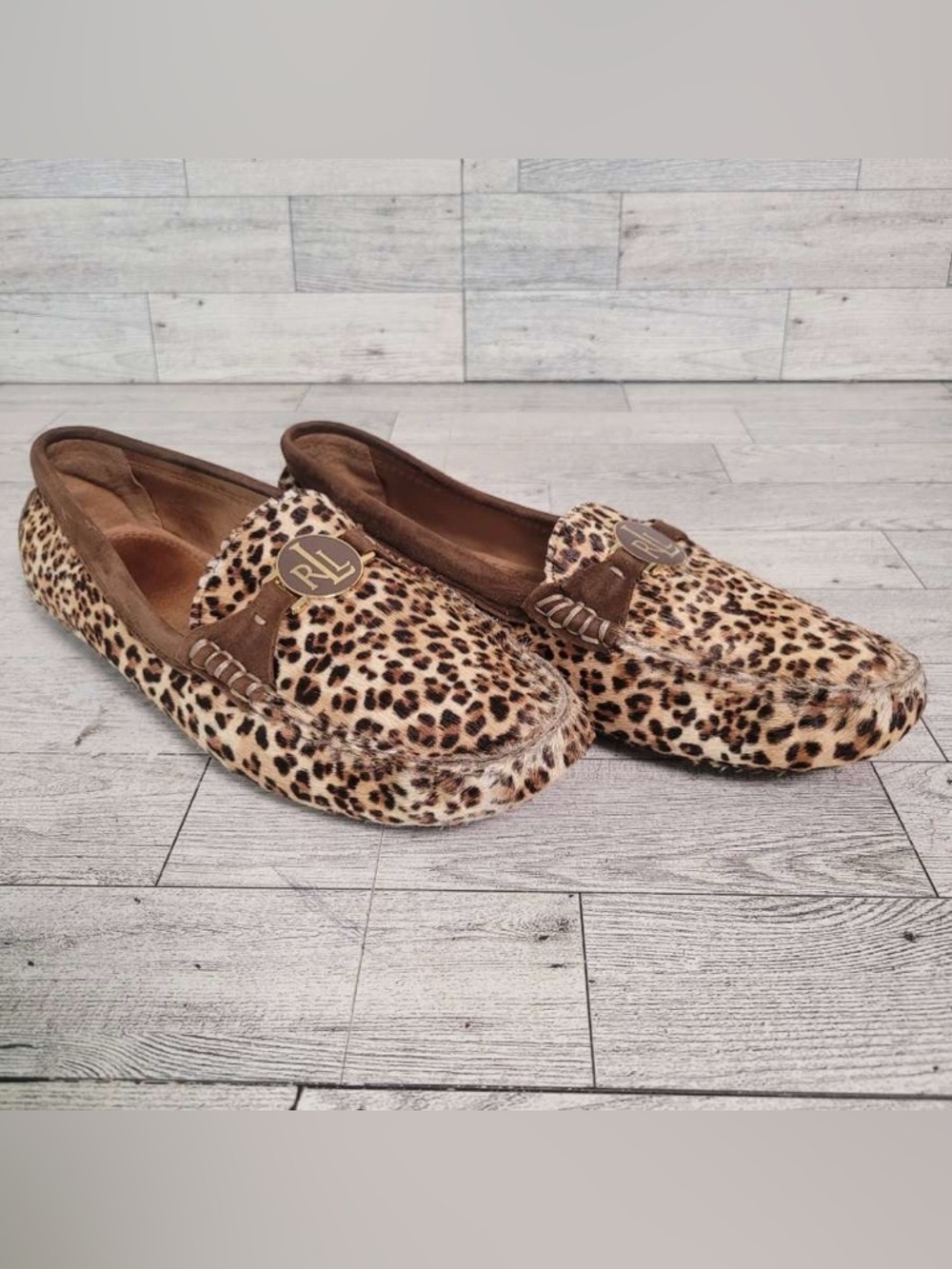 Ralph Lauren Carley II Leopard Hair On Hide Leather Penny Loafers Women’s 6.5 - Picture 2 of 10